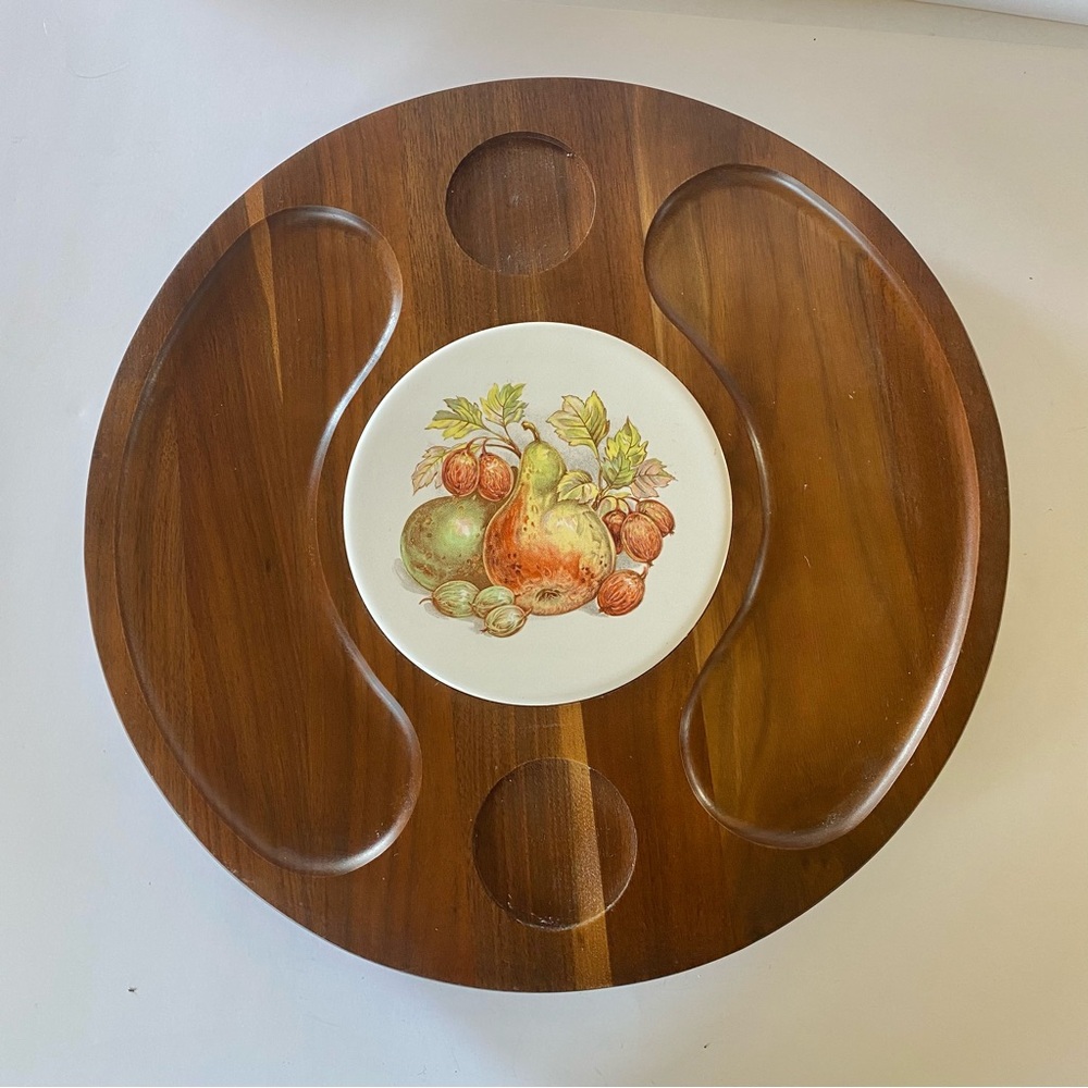 Vintage Solid Walnut Lazy Susan 14” Diameter Ozark Walnutware Cheese Charcuterie
